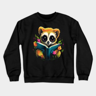 Slow Loris Reads Book Crewneck Sweatshirt